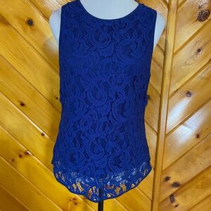 Adrianna Papell Blue Lace Sleeveless Top Women's Size L Lined